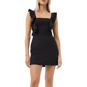 French Connection Women's Black Whisper Square Neck Ruffle Mini Dress Size 2